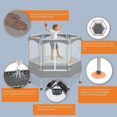 ترامبولين للأطفال - 4.6/5.5/7أقدام للأطفال الصغار في الأماكن المغلقة/الخارجية، ترامبولين مع شبكة، ترامبولين سداسي صغير آمن للأطفال مع حاوية - هدية عيد ميلاد للأطفال من سن 1 إلى 8 سنوات in Kuwait