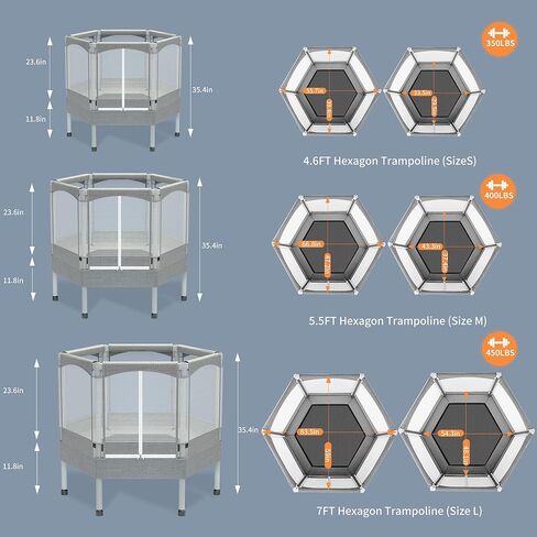 ترامبولين للأطفال - 4.6/5.5/7أقدام للأطفال الصغار في الأماكن المغلقة/الخارجية، ترامبولين مع شبكة، ترامبولين سداسي صغير آمن للأطفال مع حاوية - هدية عيد ميلاد للأطفال من سن 1 إلى 8 سنوات in Kuwait