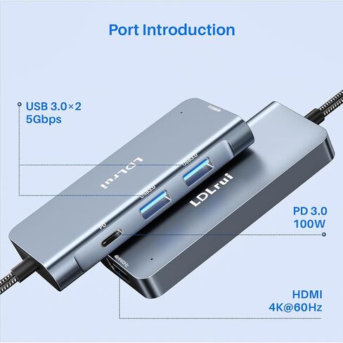 LDLrui 4K 60Hz USB C to HDMI Hub, 4-in-1 Multiport USB-C Adapter with 100W Power Delivery, 5Gbps USB3.2 Gen 1, for MacBook Pro/Air, iPad Pro 2022, Dell XPS 15, PixelBook, Samsung Galaxy S22 in Kuwait