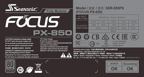 Seasonic FOCUS Plus 850 Platinum SSR-850PX 850W 80+ Platinum ATX12V & EPS12V وحدات كاملة 120 مم FDB مروحة مدمجة بحجم 140 مم مزود طاقة in Kuwait