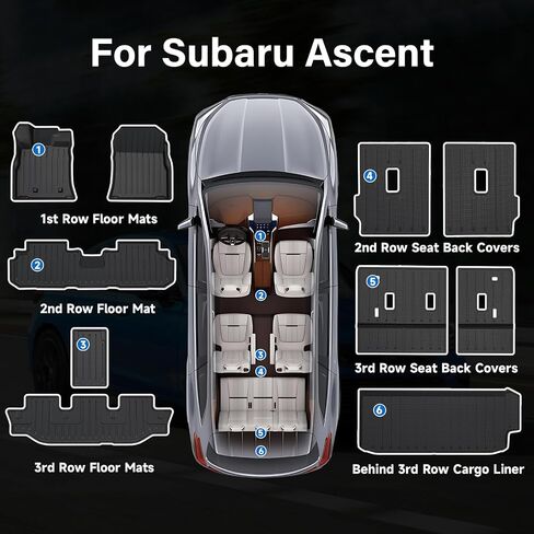 CARESA Floor Mats Seat Back Covers Behind 2nd and 3rd Row Cargo Liner for 2019-2024 Subaru Ascent Accessories(7 Passenger), All-Weather TPE Mat Protector Fit Ascent in Saudi Arabia