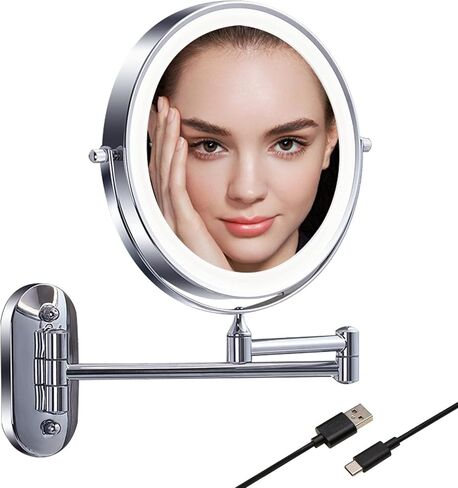 Tushengtu 8"Wall Mounted Makeup Mirror with Intelligent Light Control-10X Magnification, Rotatable Mirror, Adjustable Brightness and Color Temperature in Saudi Arabia