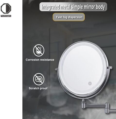 Tushengtu 8"Wall Mounted Makeup Mirror with Intelligent Light Control-10X Magnification, Rotatable Mirror, Adjustable Brightness and Color Temperature in Saudi Arabia