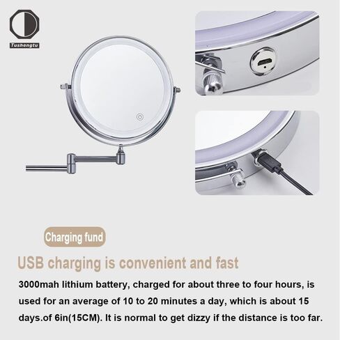 Tushengtu 8"Wall Mounted Makeup Mirror with Intelligent Light Control-10X Magnification, Rotatable Mirror, Adjustable Brightness and Color Temperature in Saudi Arabia