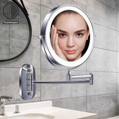 Tushengtu 8"Wall Mounted Makeup Mirror with Intelligent Light Control-10X Magnification, Rotatable Mirror, Adjustable Brightness and Color Temperature in Saudi Arabia