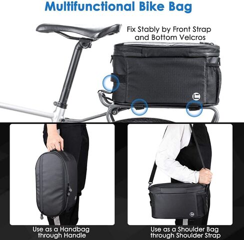 حقيبة حامل معزولة للدراجة من WOTOW، حقيبة تبريد صندوق الدراجة ذات سعة كبيرة 10 لتر مع حزام عاكس للجيب الجانبي بسحاب مزدوج، حقيبة مقاومة للماء للدراجة للسفر في الهواء الطلق in Kuwait