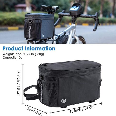 حقيبة حامل معزولة للدراجة من WOTOW، حقيبة تبريد صندوق الدراجة ذات سعة كبيرة 10 لتر مع حزام عاكس للجيب الجانبي بسحاب مزدوج، حقيبة مقاومة للماء للدراجة للسفر في الهواء الطلق in Kuwait