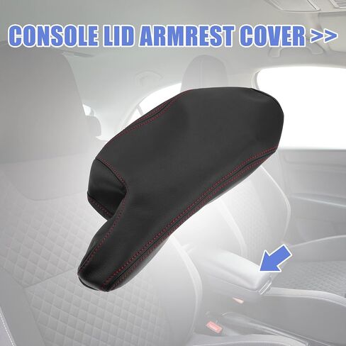 X AUTOHAUX Car Center Console Armrest Cover for Mazda 3 2014-2016 Faux Leather Interior Arm Rest Cover Elbow Cushion Pad Black Red Stitches in Saudi Arabia