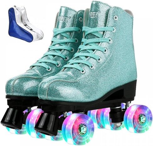 Roller Skates for Women Men Shiny PU Leather High-top Roller Skate Shoes for Beginner Classic Double-Row Roller Skates, Indoor Outdoor Roller Skates in Saudi Arabia