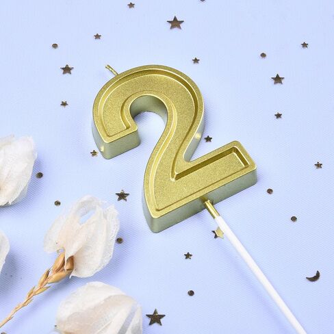 2.76 Inch Roma Gold 2 Number Birthday Candles, Gold Number Candles, Cake Number Candles, Party Celebration in Saudi Arabia