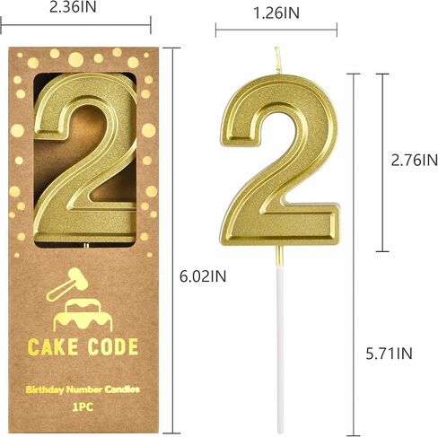 2.76 Inch Roma Gold 2 Number Birthday Candles, Gold Number Candles, Cake Number Candles, Party Celebration in Saudi Arabia