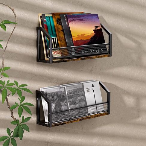 Vinyl Record Storage Wall Mount, Vintage Record Holder, Modern Ironwood Wall-Mounted Vinyl LP Record Storage Rack, Suitable for Records, Books, Art Collections-Two-Piece Set. in Kuwait