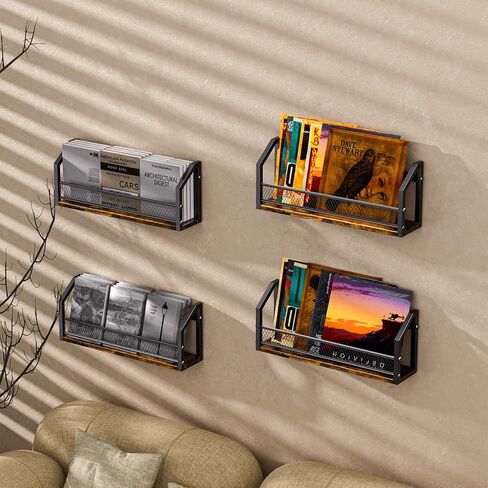 Vinyl Record Storage Wall Mount, Vintage Record Holder, Modern Ironwood Wall-Mounted Vinyl LP Record Storage Rack, Suitable for Records, Books, Art Collections-Two-Piece Set. in Kuwait