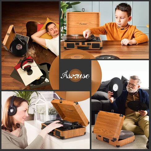 مشغل تسجيل فينيل من Asmuse، مشغل تسجيل بلوتوث ثلاثي السرعات مع مكبري صوت استريو مدمجين يدعم AUX، حقيبة محمولة ومشغل تسجيل خشبي عتيق in Kuwait