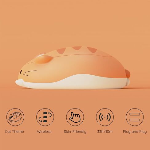 ماوس ألعاب لاسلكي من Akko Cat، 2.4 جيجا هرتز مع جهاز استقبال USB، ماوس كرتوني بصري لطيف لا سلكي للكمبيوتر/الكمبيوتر المحمول/سطح المكتب/الكمبيوتر الشخصي/iPad، متوافق مع Mac/Win Orange Kate in Kuwait