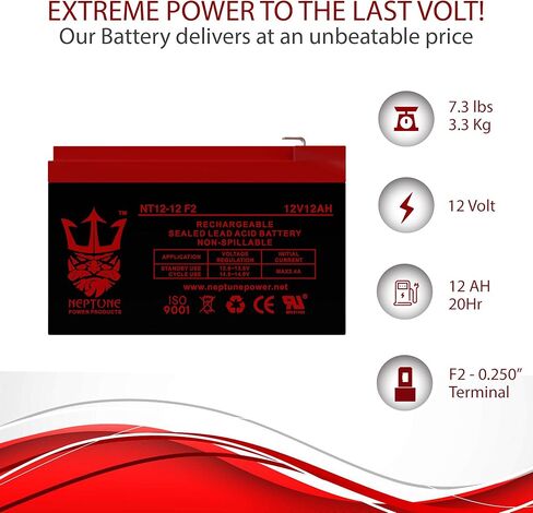 بطارية Neptune Brand NT12120 12V 12Ah بديلة SLA/AMG لبطارية سكوتر كهربائية رباعية صغيرة MotoTec 24V - عبوتان in Kuwait