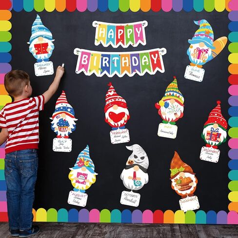 مجموعة 35 قطعة من ديكورات لوحة الإعلانات للفصل الدراسي - قطع جنوم عيد ميلاد سعيد مع حواف قوس قزح لتزيين لوحات الإعلانات للفصول المدرسية والمعلمين in Kuwait