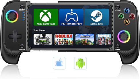 Wireless Phone Controller for iPhone/Android No Deadzone, Mobile Gaming Controller Support Xbox Game Pass, PlayStation, Steam Link, Call of Duty, Roblox, Minecraft, Cloud Gamepad for iOS with RGB in Kuwait