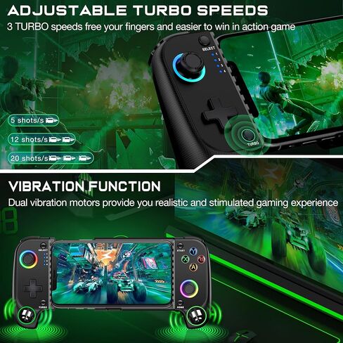 Wireless Phone Controller for iPhone/Android No Deadzone, Mobile Gaming Controller Support Xbox Game Pass, PlayStation, Steam Link, Call of Duty, Roblox, Minecraft, Cloud Gamepad for iOS with RGB in Kuwait