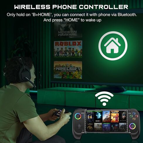 Wireless Phone Controller for iPhone/Android No Deadzone, Mobile Gaming Controller Support Xbox Game Pass, PlayStation, Steam Link, Call of Duty, Roblox, Minecraft, Cloud Gamepad for iOS with RGB in Kuwait