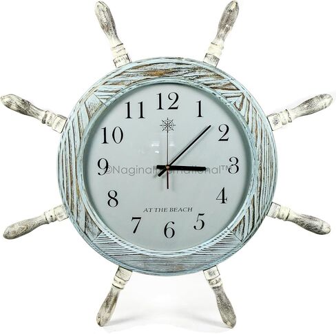 Nagina International 28 Inches Large Premium Pine Wood Nautical Ship Wheel Vintage Clock | Pirate's Gift | Beach Home Decor in Saudi Arabia