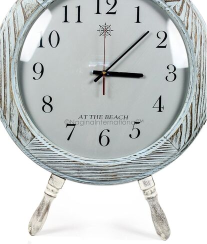 Nagina International 28 Inches Large Premium Pine Wood Nautical Ship Wheel Vintage Clock | Pirate's Gift | Beach Home Decor in Saudi Arabia