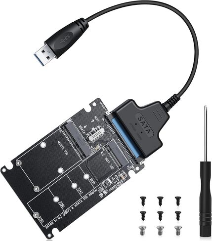 محول ZEXMTE M.2 NGFF أو mSATA إلى SATA III، محول 2 في 1 M.2 إلى USB، محول محول NGFF أو mSATA USB 3.0 كمحرك أقراص ثابتة SATA محمول 2.5 بوصة، حاوية mSATA إلى SATA (يتضمن محول USB SATA) in Kuwait