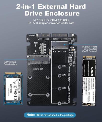 محول ZEXMTE M.2 NGFF أو mSATA إلى SATA III، محول 2 في 1 M.2 إلى USB، محول محول NGFF أو mSATA USB 3.0 كمحرك أقراص ثابتة SATA محمول 2.5 بوصة، حاوية mSATA إلى SATA (يتضمن محول USB SATA) in Kuwait