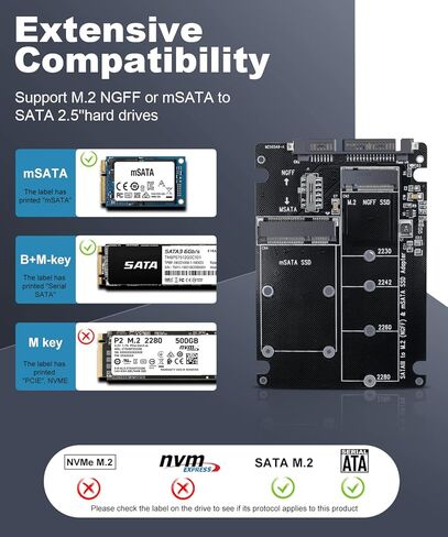 محول ZEXMTE M.2 NGFF أو mSATA إلى SATA III، محول 2 في 1 M.2 إلى USB، محول محول NGFF أو mSATA USB 3.0 كمحرك أقراص ثابتة SATA محمول 2.5 بوصة، حاوية mSATA إلى SATA (يتضمن محول USB SATA) in Kuwait