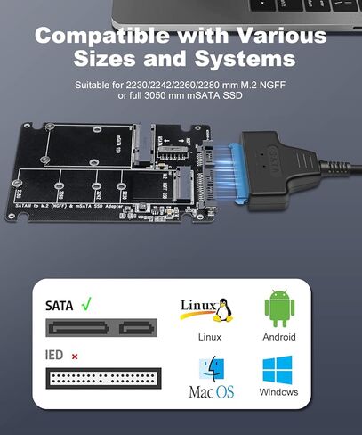 محول ZEXMTE M.2 NGFF أو mSATA إلى SATA III، محول 2 في 1 M.2 إلى USB، محول محول NGFF أو mSATA USB 3.0 كمحرك أقراص ثابتة SATA محمول 2.5 بوصة، حاوية mSATA إلى SATA (يتضمن محول USB SATA) in Kuwait