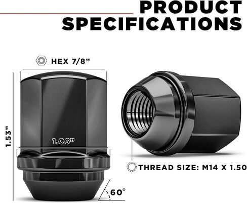 White Knight 1709DBK-4 Factory Style Solid Piece Black Chrome M14x1.50 Duplex Bulge Lug Nut for Chevy/Chrysler/Dodge/Ram - 4 Pack in Saudi Arabia
