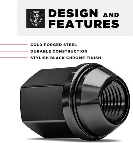 White Knight 1709DBK-4 Factory Style Solid Piece Black Chrome M14x1.50 Duplex Bulge Lug Nut for Chevy/Chrysler/Dodge/Ram - 4 Pack in Saudi Arabia