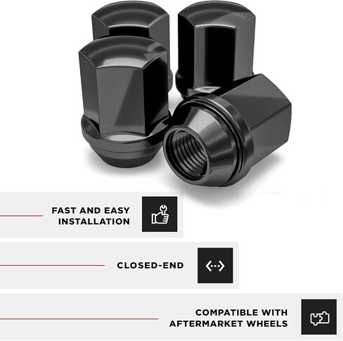 White Knight 1709DBK-4 Factory Style Solid Piece Black Chrome M14x1.50 Duplex Bulge Lug Nut for Chevy/Chrysler/Dodge/Ram - 4 Pack in Saudi Arabia