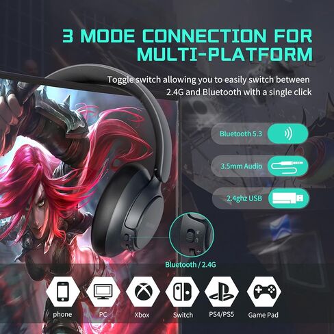 سماعة ألعاب لاسلكية بتردد 2.4 جيجا هرتز مع جهاز إرسال 2 في 1 من النوع C وUSB، وميكروفون ENC، وسماعات رأس بلوتوث للألعاب، وبطارية 55 ساعة، وزمن وصول منخفض للكمبيوتر الشخصي، والكمبيوتر المحمول، وPS4، وPS5، وSwitch، وسلسلة Xbox in Kuwait