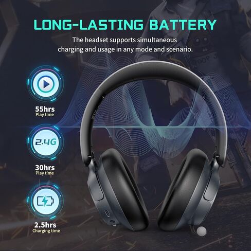 سماعة ألعاب لاسلكية بتردد 2.4 جيجا هرتز مع جهاز إرسال 2 في 1 من النوع C وUSB، وميكروفون ENC، وسماعات رأس بلوتوث للألعاب، وبطارية 55 ساعة، وزمن وصول منخفض للكمبيوتر الشخصي، والكمبيوتر المحمول، وPS4، وPS5، وSwitch، وسلسلة Xbox in Kuwait
