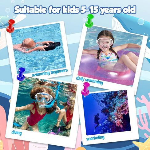 نظارات سباحة للأطفال مع غطاء للأنف وقناع سباحة للغطس، نظارات سباحة مضادة للضباب 180 درجة رؤية واضحة للأولاد والبنات والشباب من سن 4 إلى 15 عامًا in Kuwait