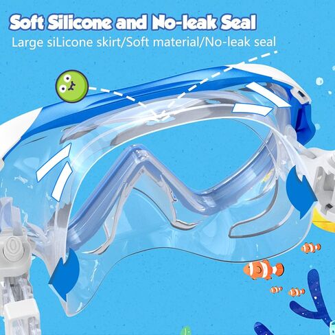 نظارات سباحة للأطفال مع غطاء للأنف وقناع سباحة للغطس، نظارات سباحة مضادة للضباب 180 درجة رؤية واضحة للأولاد والبنات والشباب من سن 4 إلى 15 عامًا in Kuwait