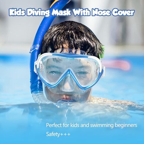 نظارات سباحة للأطفال مع غطاء للأنف وقناع سباحة للغطس، نظارات سباحة مضادة للضباب 180 درجة رؤية واضحة للأولاد والبنات والشباب من سن 4 إلى 15 عامًا in Kuwait