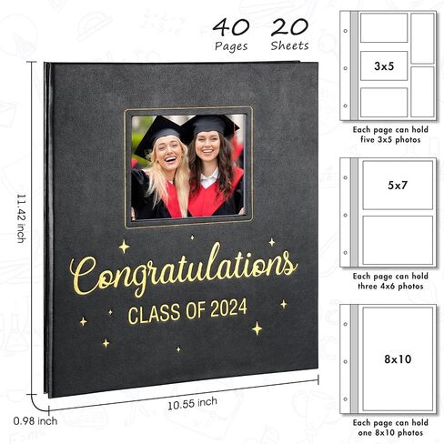 Class of 2024 Photo Album Graduation Self Adhesive Scrapbook Congratulations Class of 2024 DIY Album Leather Cover Memory Scrap Book with 40 Sticky Pages for 3x5 4x6 5x7 8x10 Pictures in Kuwait