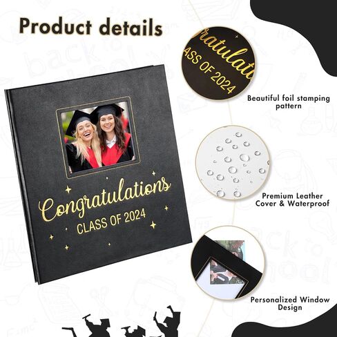Class of 2024 Photo Album Graduation Self Adhesive Scrapbook Congratulations Class of 2024 DIY Album Leather Cover Memory Scrap Book with 40 Sticky Pages for 3x5 4x6 5x7 8x10 Pictures in Kuwait
