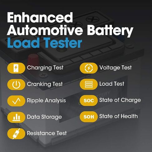 Car Battery Tester BT100 12V Automotive 100-2000CCA Battery Health Faults, Alternator Analyzer, Load Cranking Tester for DIYers, Auto Repair Shops, 4S Stores, Battery Manufactures in Saudi Arabia