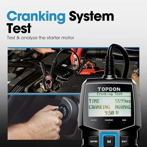 Car Battery Tester BT100 12V Automotive 100-2000CCA Battery Health Faults, Alternator Analyzer, Load Cranking Tester for DIYers, Auto Repair Shops, 4S Stores, Battery Manufactures in Saudi Arabia