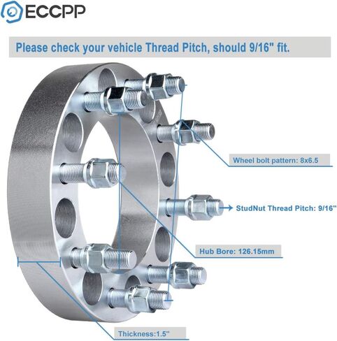 ECCPP 2 قطعة 8 فواصل عجلات 1.5 بوصة 8x6.5 إلى 8x6.5 8x165.1 إلى 8x165.1 126.15 ملم مناسبة لرام 3500 ثنائي 1994-2011 لفورد F-250 لـ F-350 1988-1998 لـ Econoline E-250 1992 -2012 مع مسمار مقاس 9/16 بوصة in Saudi Arabia