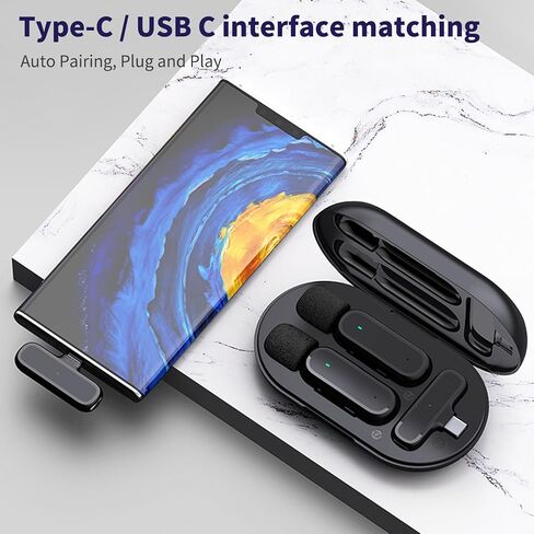 ميكروفون iPhone 15، قطعتان من ميكروفون Lavalier اللاسلكي مع علبة شحن - التوصيل والتشغيل، جودة صوت واضحة لـ iP15 Pro/Max والمزيد من هواتف USB C، K61 in Kuwait