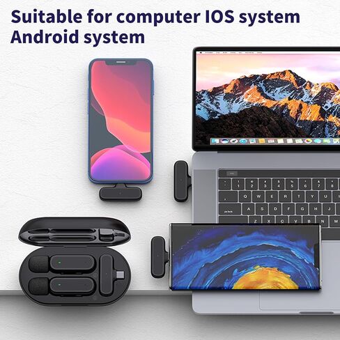ميكروفون iPhone 15، قطعتان من ميكروفون Lavalier اللاسلكي مع علبة شحن - التوصيل والتشغيل، جودة صوت واضحة لـ iP15 Pro/Max والمزيد من هواتف USB C، K61 in Kuwait