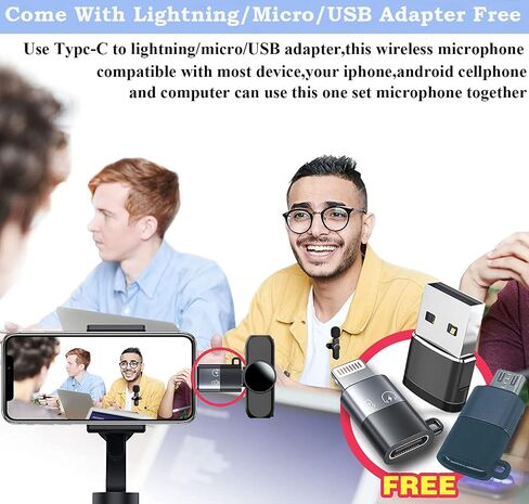 Wireless Lavalier Microphone,Lavalier Microphone for iPhone Android,2 Pack Professional Lapel Micophone Wireless for Interview Video Podcast Vlog YouTube S12 in Saudi Arabia