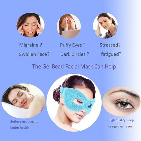 قناع العين الجليدي للنساء والرجال النائمين، قناع ثلج قابل لإعادة الاستخدام علاج ساخن/بارد للعيون المنتفخة، والهالات السوداء، والعيون الجافة، والنوم المريح، والصداع النصفي، والصداع، وتخفيف التوتر [أزرق] in Kuwait