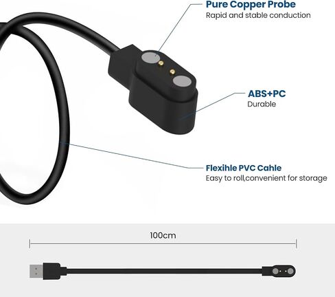 Smart Watch Chargers Compatible for FITVII HM78 HM68 HM58 HM57 H56, Iaret I18, Morepro HM57 HM78, Parsonver SR1 Replacement Charging Cable 60cm, 2Pack (Black&Black) in Kuwait