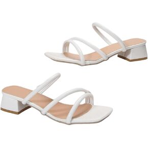 SHENHE Women's Strappy Heels Low Chunky Block Heeled Sandals Square Open Toe Slio on Slides