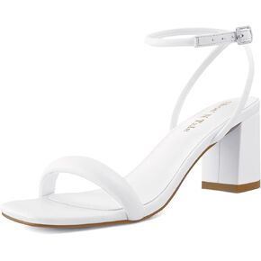 Shoe'N Tale Chunky Heels for Women Block Strappy Heeled Sandals Ankle Buckle Square Toe Comfortable Dressy Shoes
